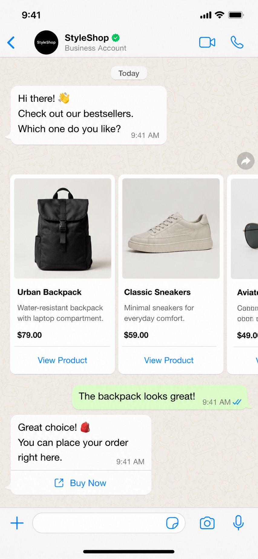 WhatsApp product carousel message example