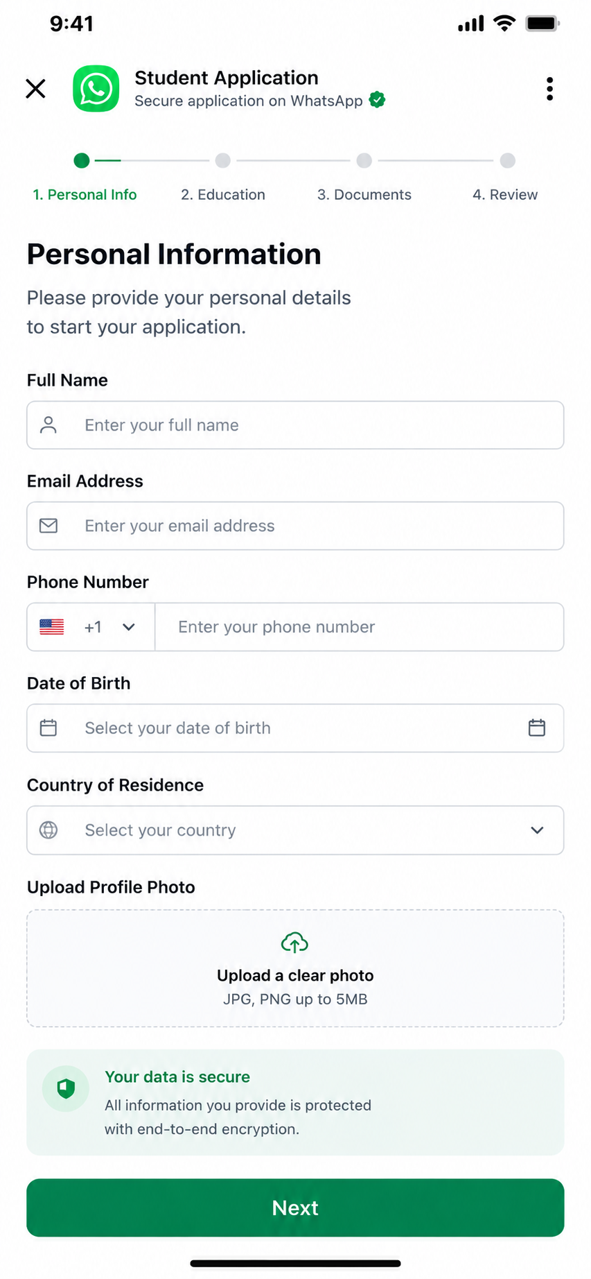 WhatsApp application and document collection flow